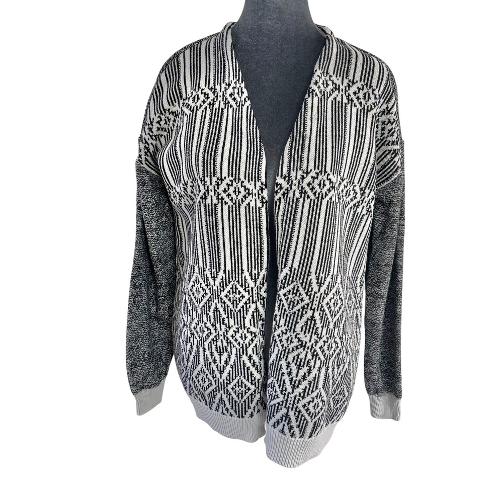 The Limited Black White Geometric Print Open Front Cardigan Sweater Size L‎